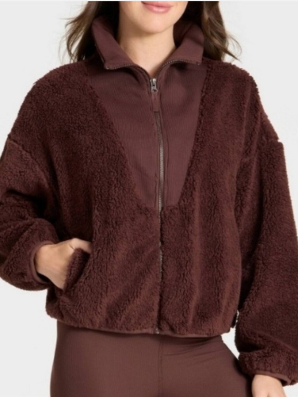 All In Motion - Women's Plush Half-Zip Teddy Jacket in Brown
